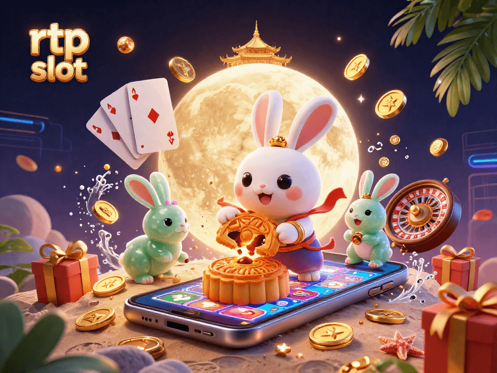 Experience rtp slot gaming with lively 3D characters, poker chips, and vibrant casino elements.