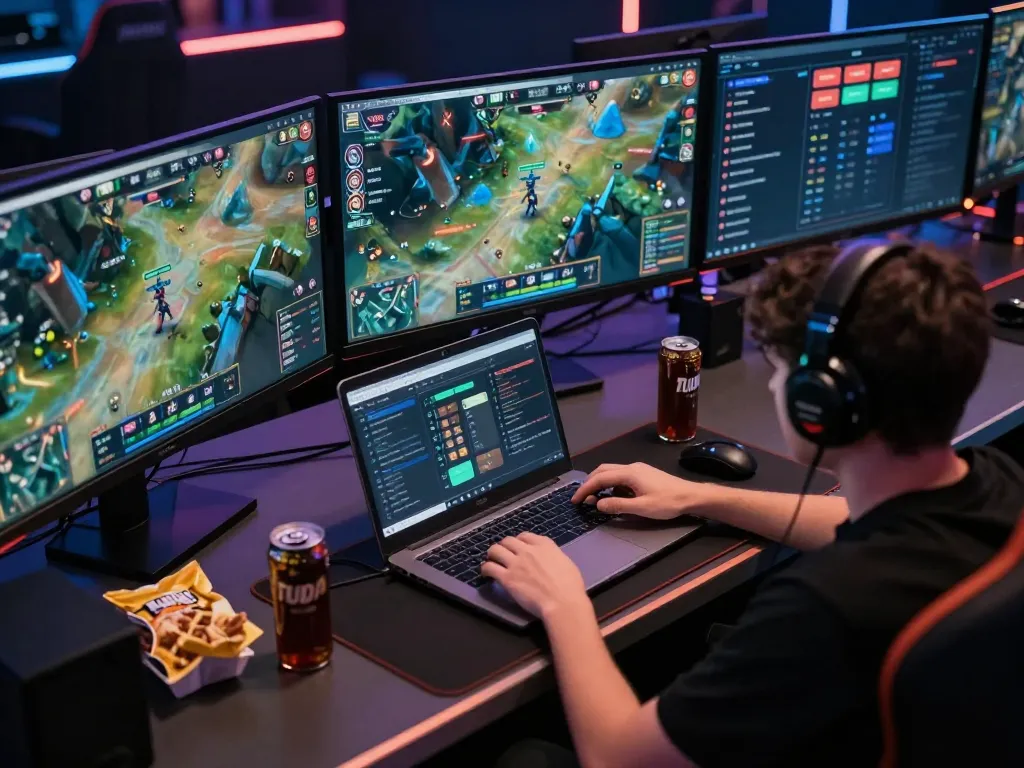 Engaged user analyzing TR88 esports betting odds in a high-tech gaming setup