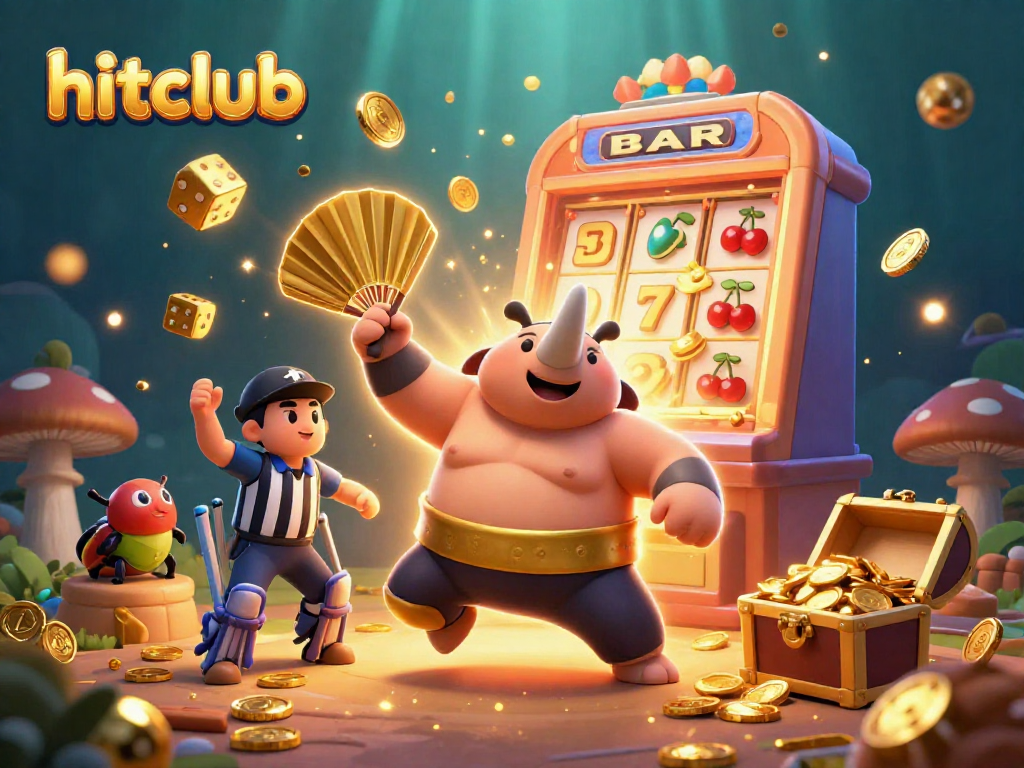Experience the thrill of hitclub gaming with a vibrant 3D scene of a beetle champion amidst casino elements.