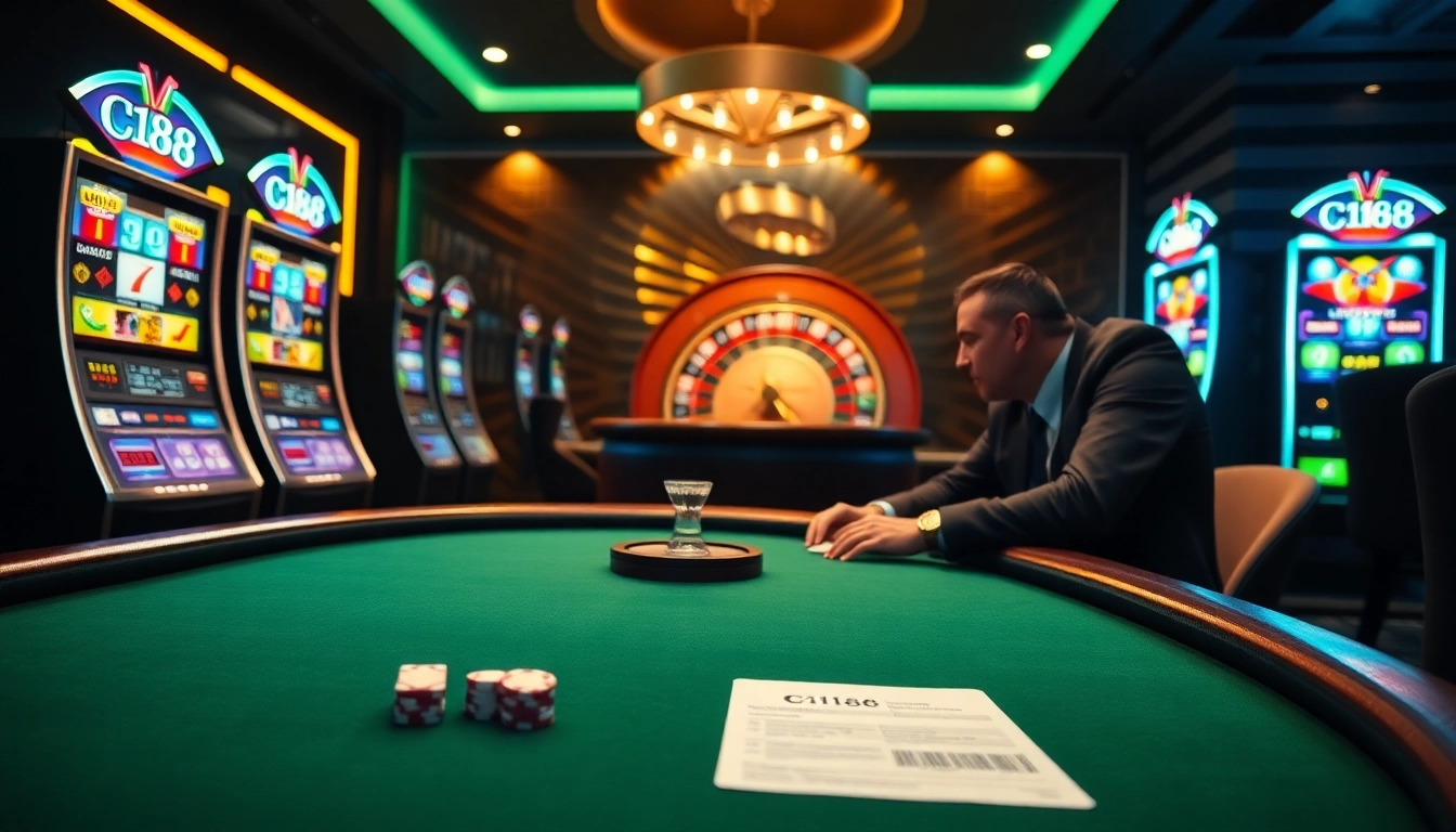 C168 gamers strategizing high-stakes poker at a luxurious online casino setting.
