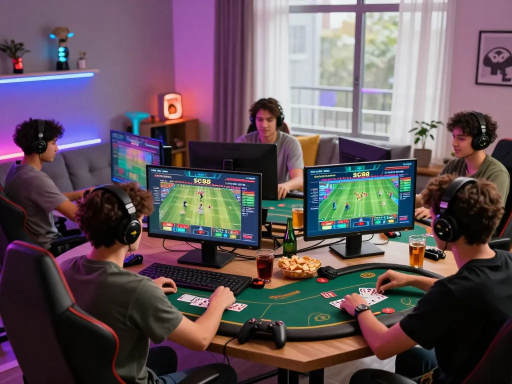 Exciting gaming experience at https://sc88e.com/ with diverse players enjoying online betting and poker.