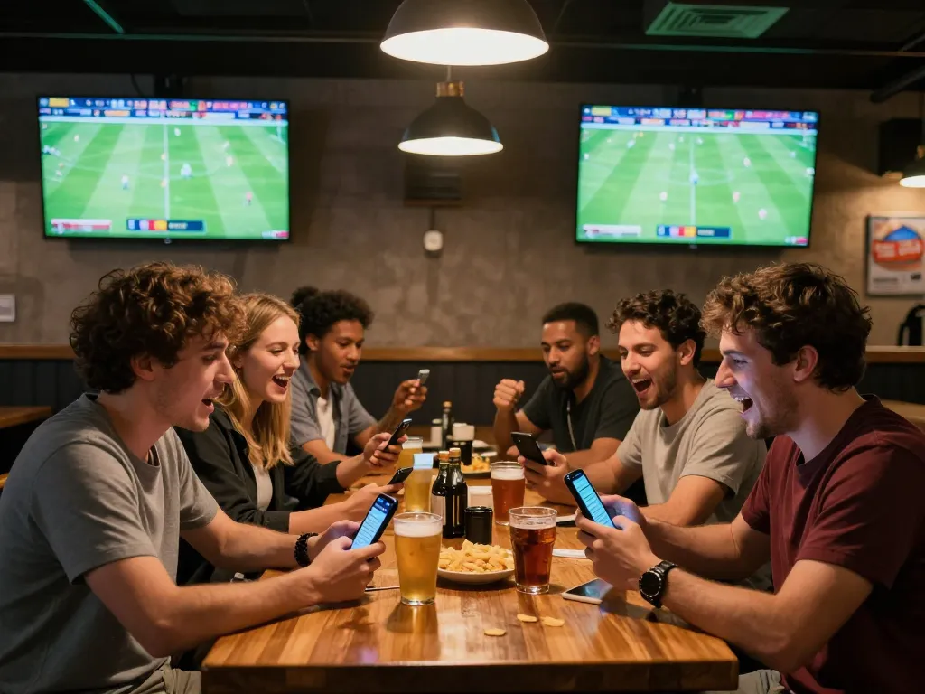 Friends celebrating a thrilling sports betting moment using Nowgoal for live updates and bets
