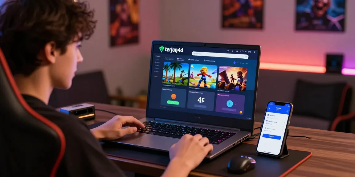 Pengguna terjun4d bermain game online 4D di laptop modern dengan suasana gaming yang nyaman.