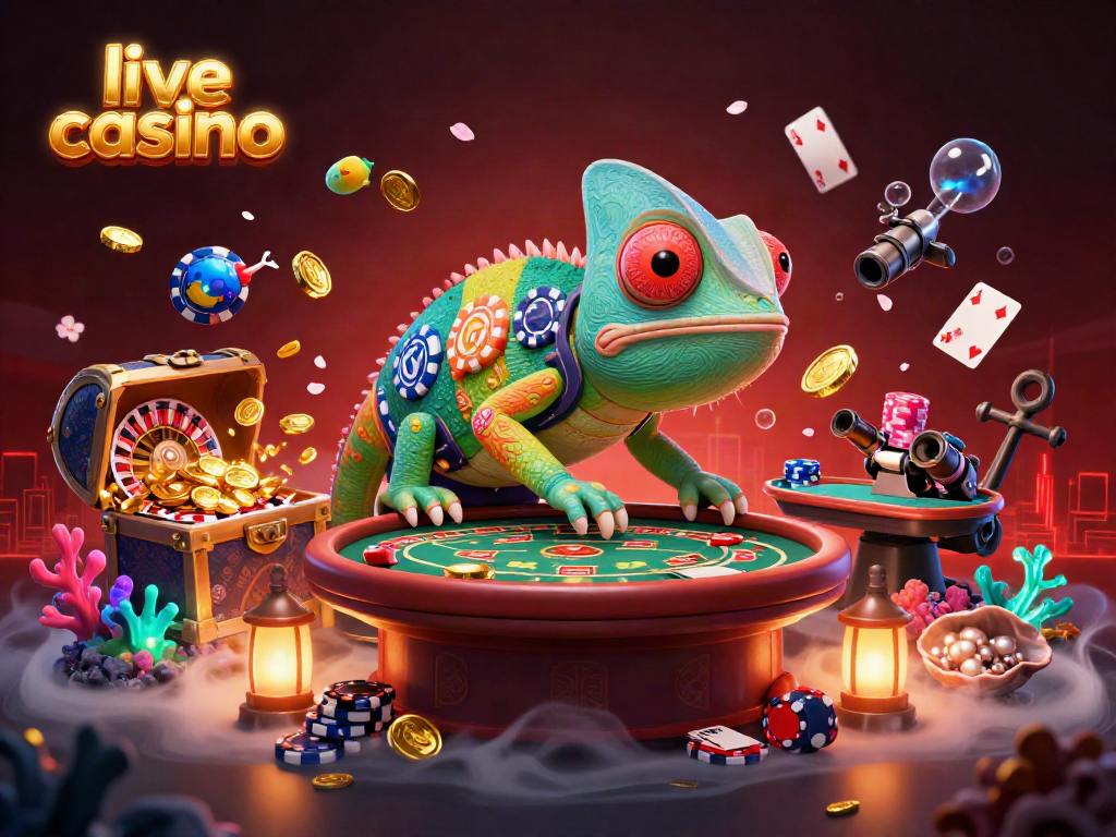 Experience thrilling live casino action with the chameleon casino owner amid vibrant gaming elements.