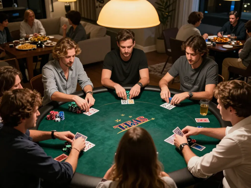 Para pemain yang terlibat di sekitar meja poker pada malam permainan pribadi, mengungkap strategi dan taruhan di https://www.saigoncafesterling.com/menus.