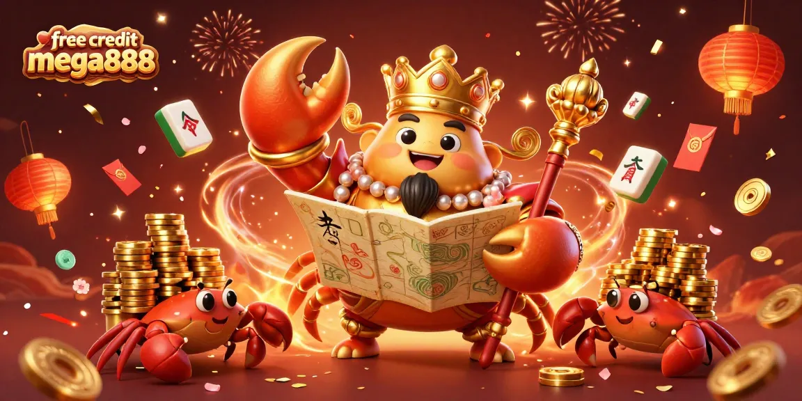 Spin to win with free credit mega888 in a vibrant, action-filled 3D casino illustration.