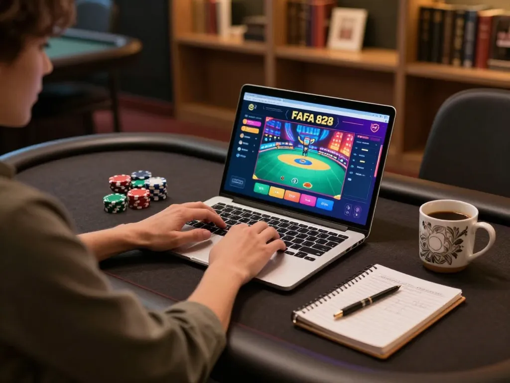 Engaging gameplay on FAFA 828 in a stylish online casino setup, emphasizing strategy and comfort.
