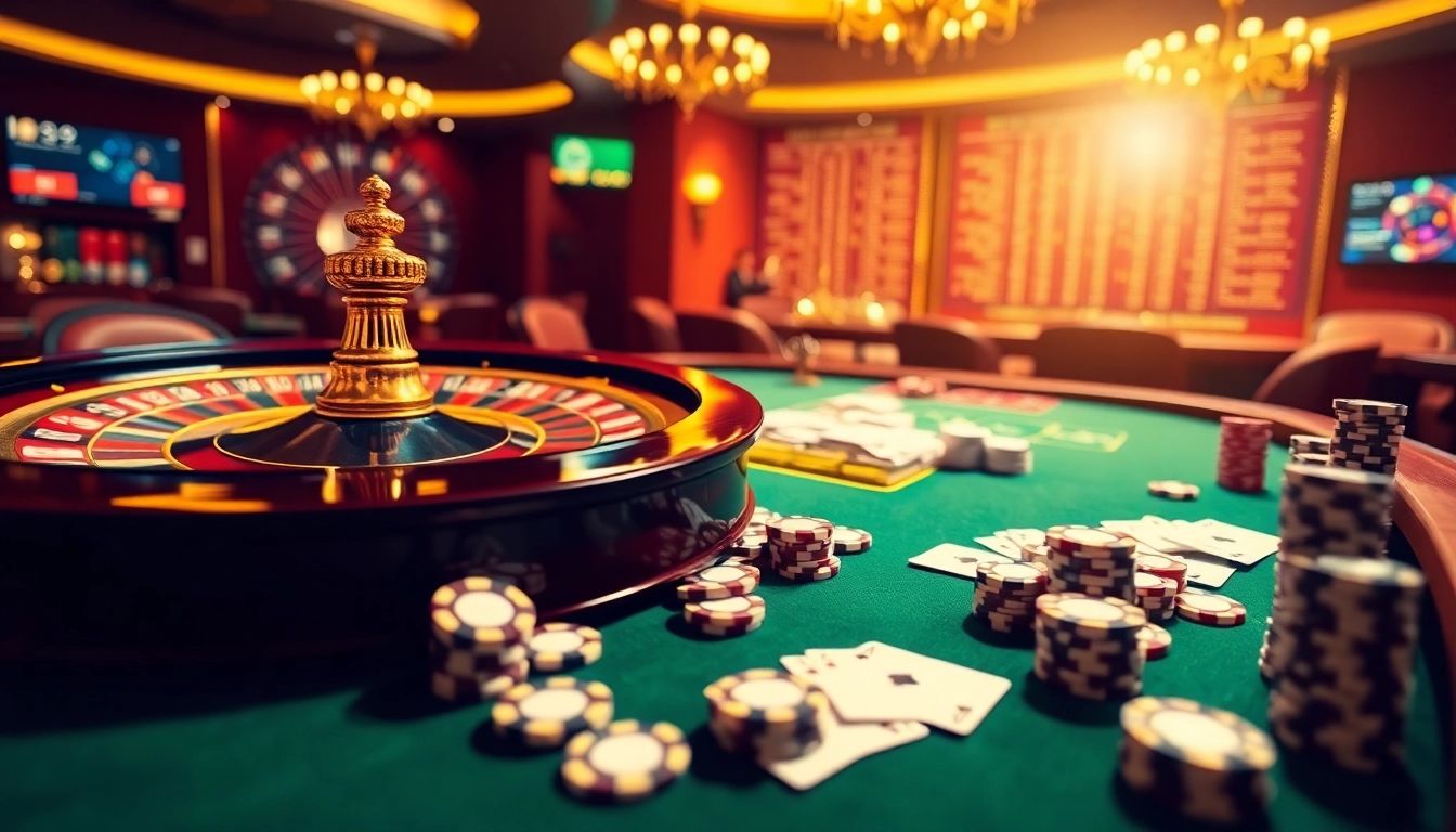 Engaging scene of s8 nhà cái casino experience with roulette and poker elements.