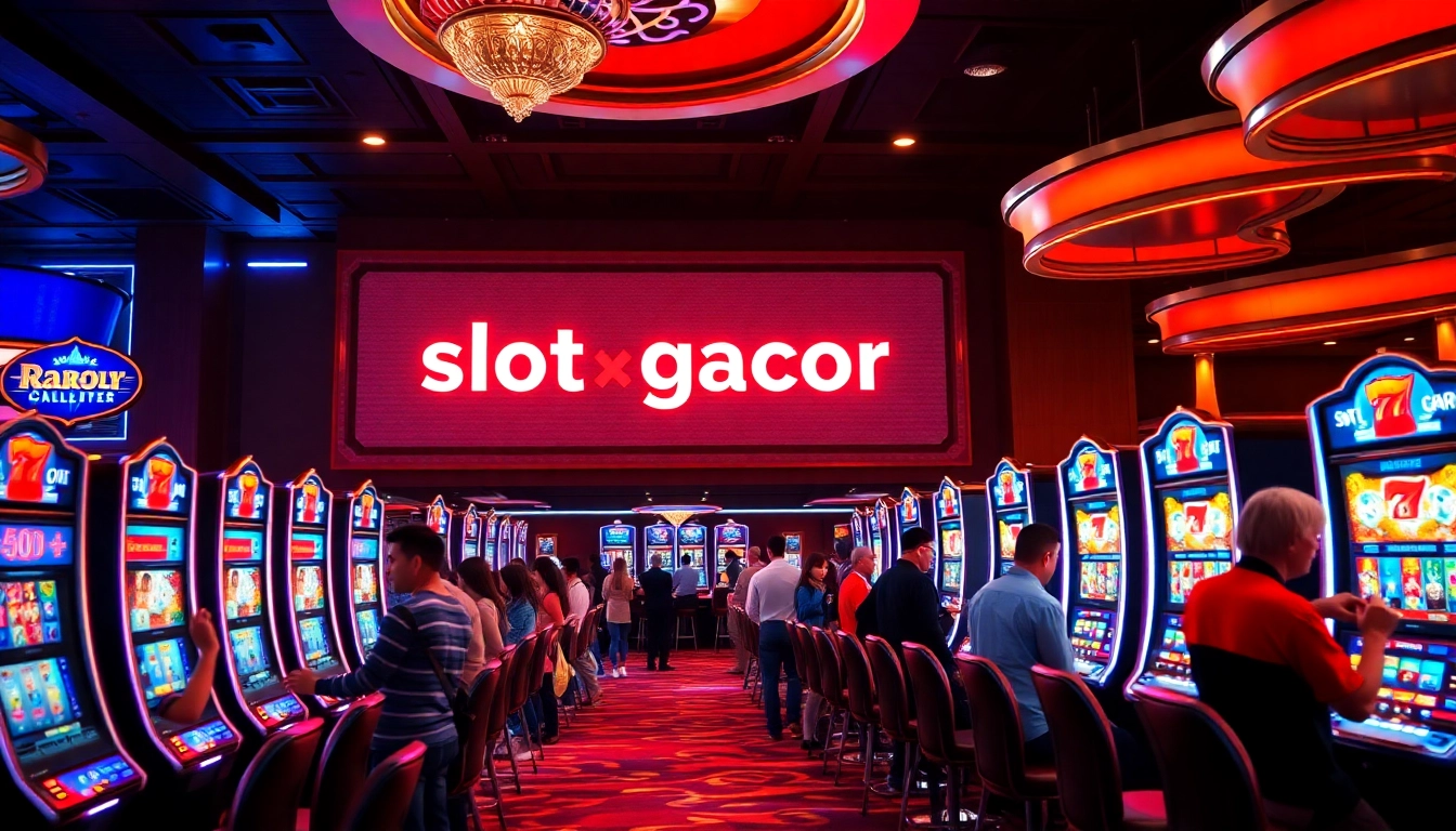 Experience the thrill of a slot gacor casino with players eagerly betting on vibrant machines.