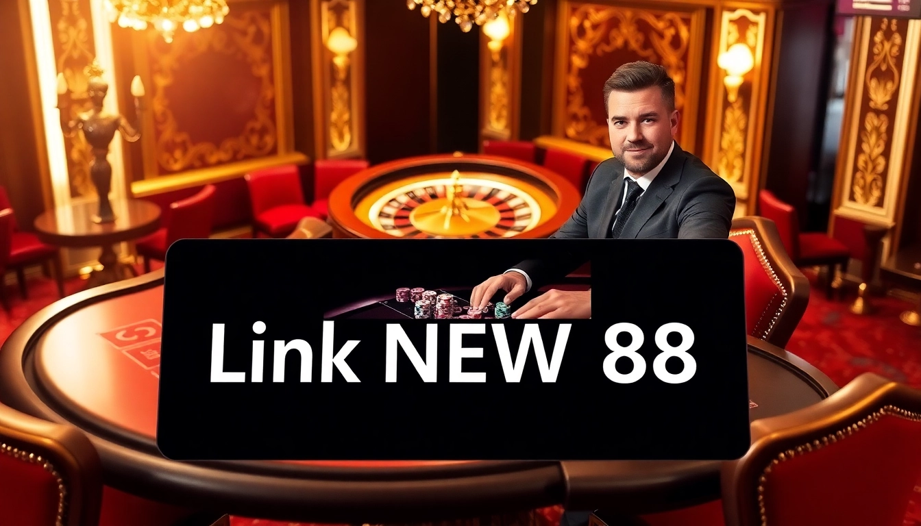 Engage with thrilling gambling visuals at Link NEW88 poker table featuring vibrant chips.
