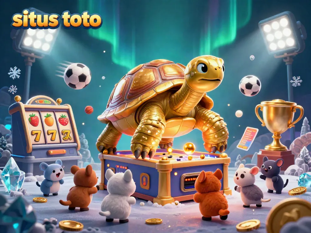 Menangkan jackpot di situs toto dengan ilustrasi 3D kolosal kura-kura emas bermain pinball dalam suasana kasino