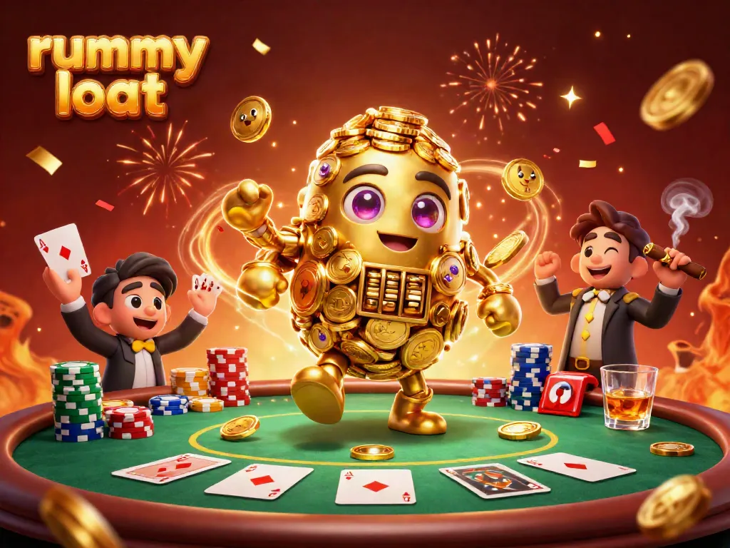 Engage in thrilling gameplay with Rummy Loot's vibrant 3D golden golem and exciting poker elements.