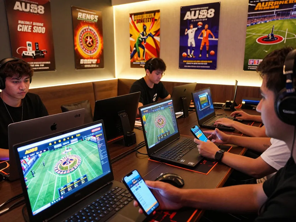 Experience thrilling online gaming with AU88, showcasing diverse players engaged in various games in a dynamic environment.