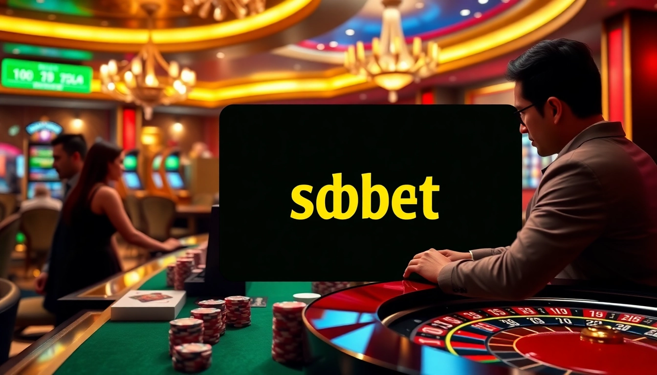 Sbobet link displayed on a modern digital interface at a luxurious casino, showcasing exciting gambling activities.