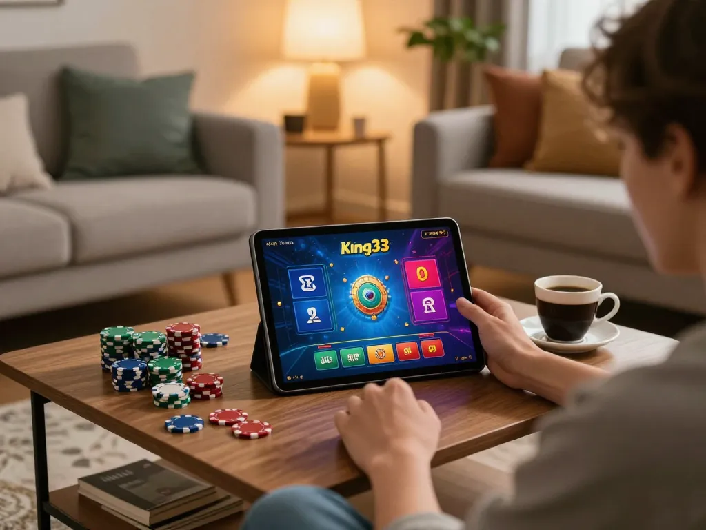 Engaging gameplay on King33’s interface during a cozy home gaming session.