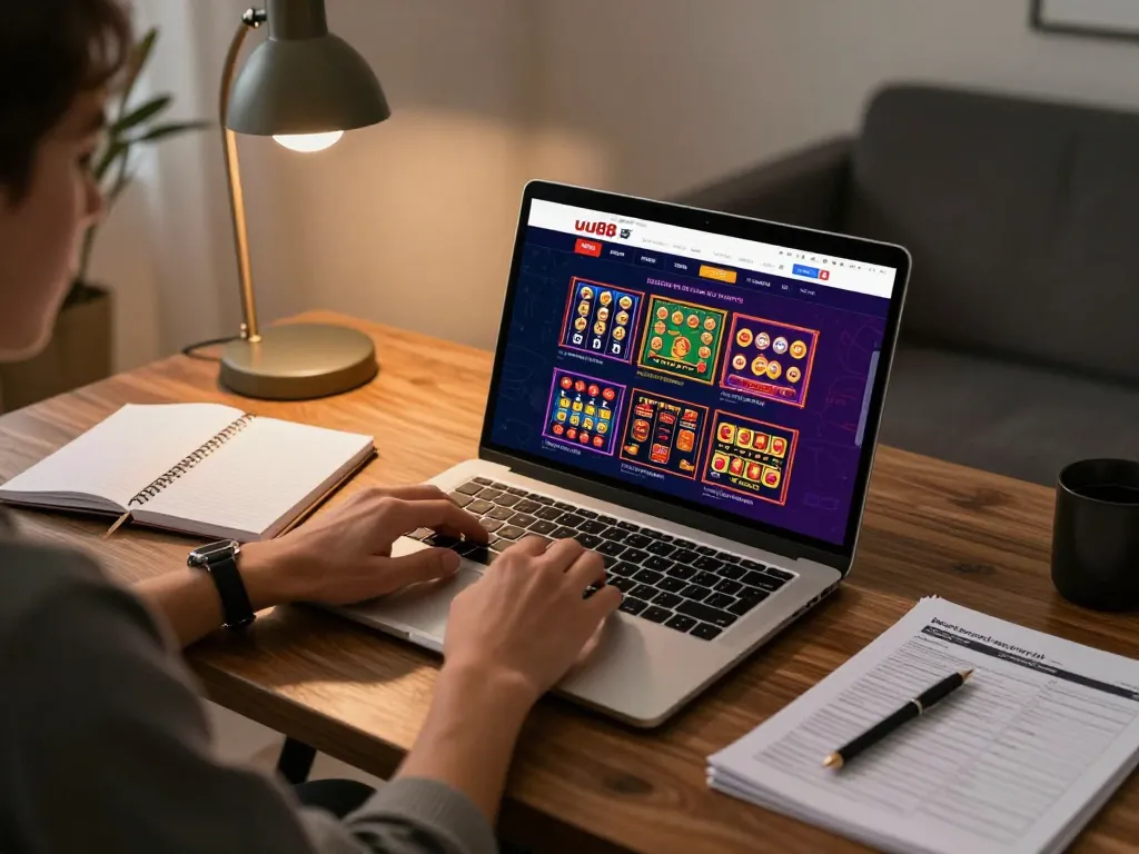 Person enjoying a dynamic online gaming experience on uu88 platform with vibrant graphics and gaming materials.