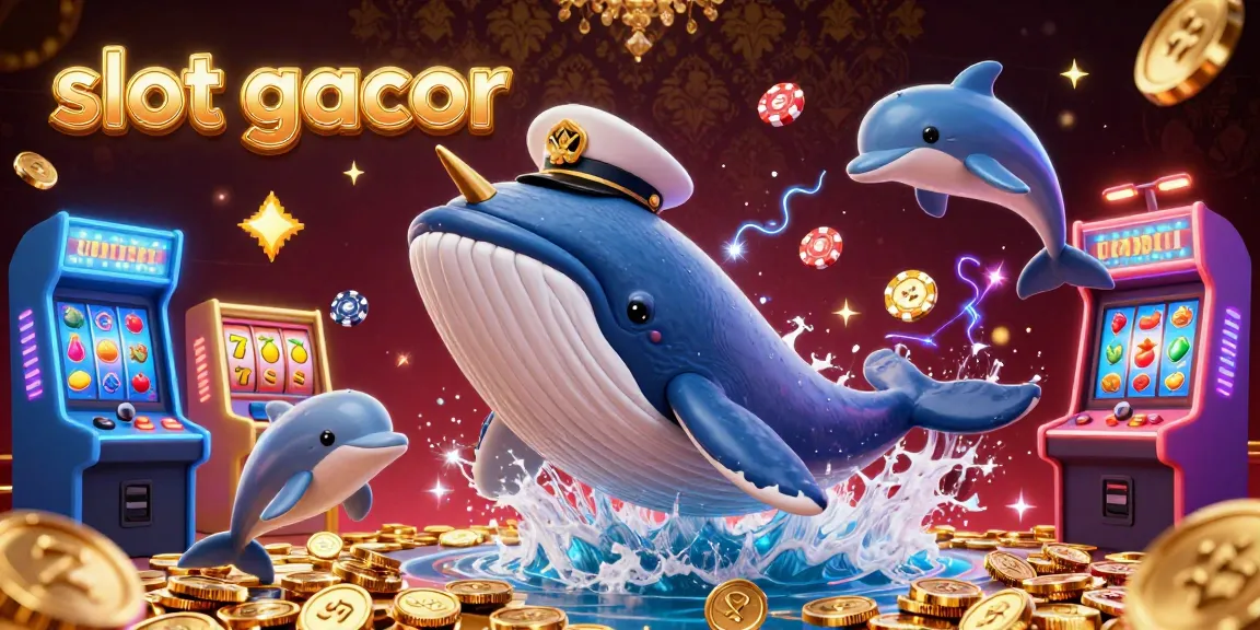 Players winning big with slot gacor games surrounded by vibrant arcade elements and golden coins.