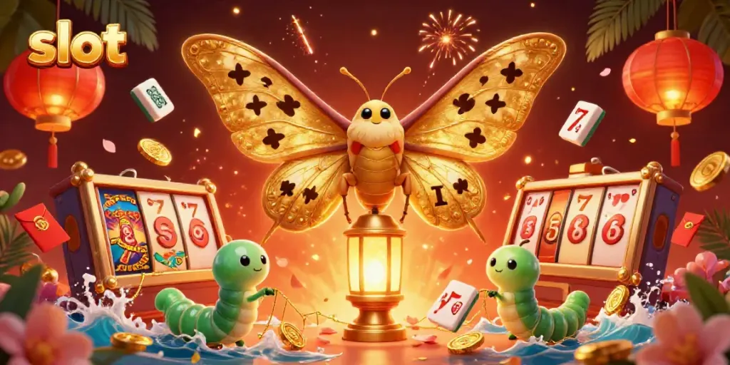 Engaging scene depicting slot entertainment with a 3D atlas moth, enhancing casino themes.