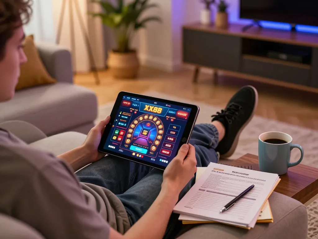 Exploring XX88 on a tablet in a cozy home setup promotes responsible and strategic gaming.