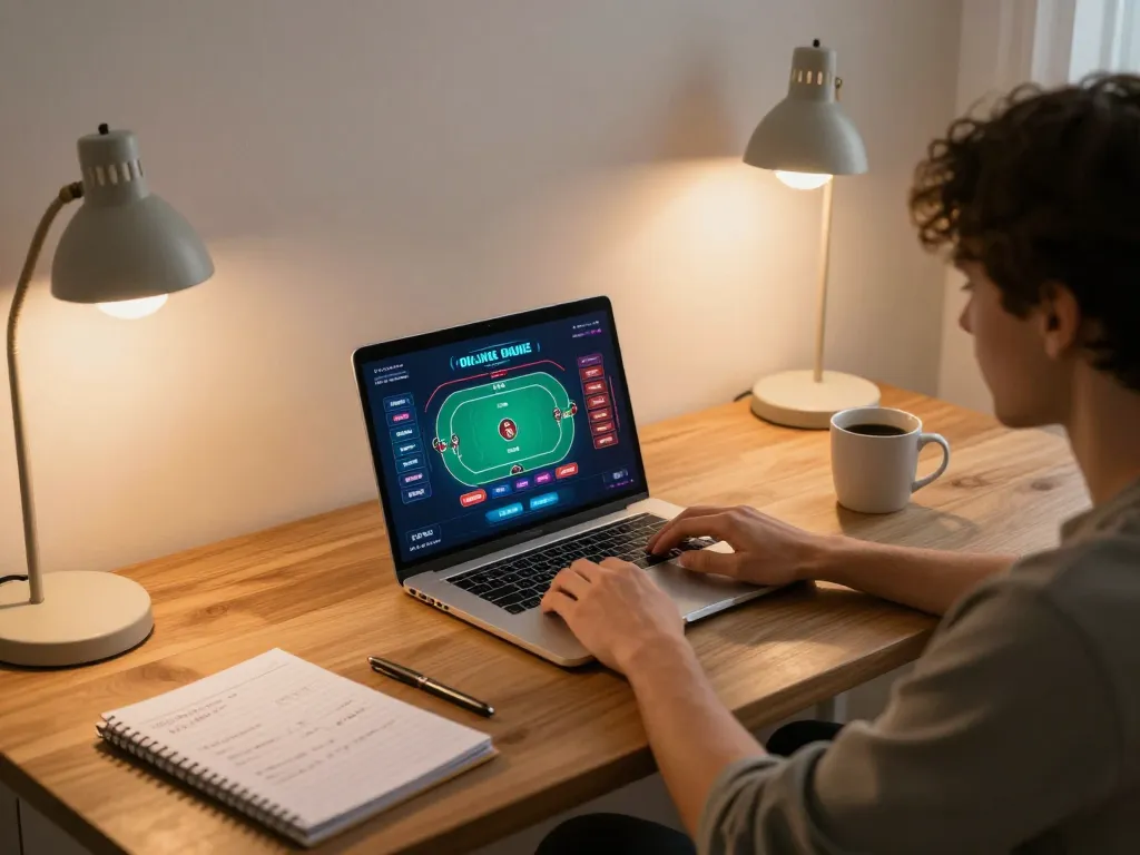 Tải go88 in a cozy home gaming setup with a player engaging in online poker