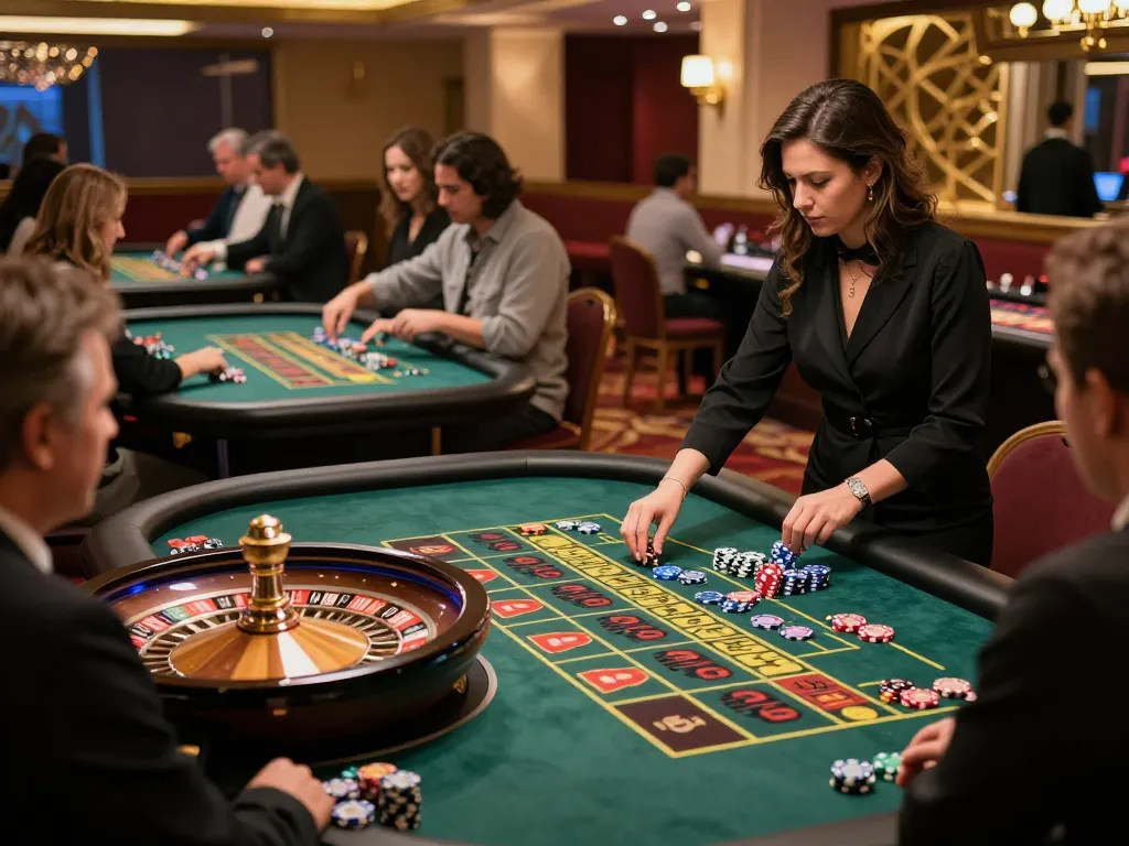 May88 players enjoying an exciting moment at the roulette table, chips placed and bets watched closely