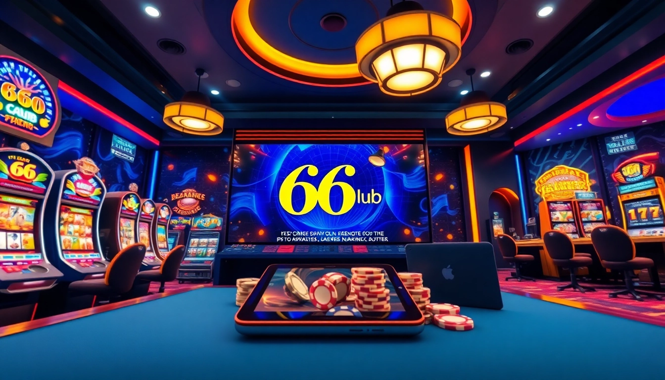Engaging scene of the 66 club online gaming environment showcasing slot games, table games, and a live dealer.