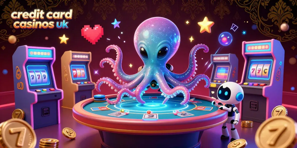 Experience the thrill of playing at credit card casinos uk with a vibrant 3D gaming scene featuring an alien octopus and a tiny robot.