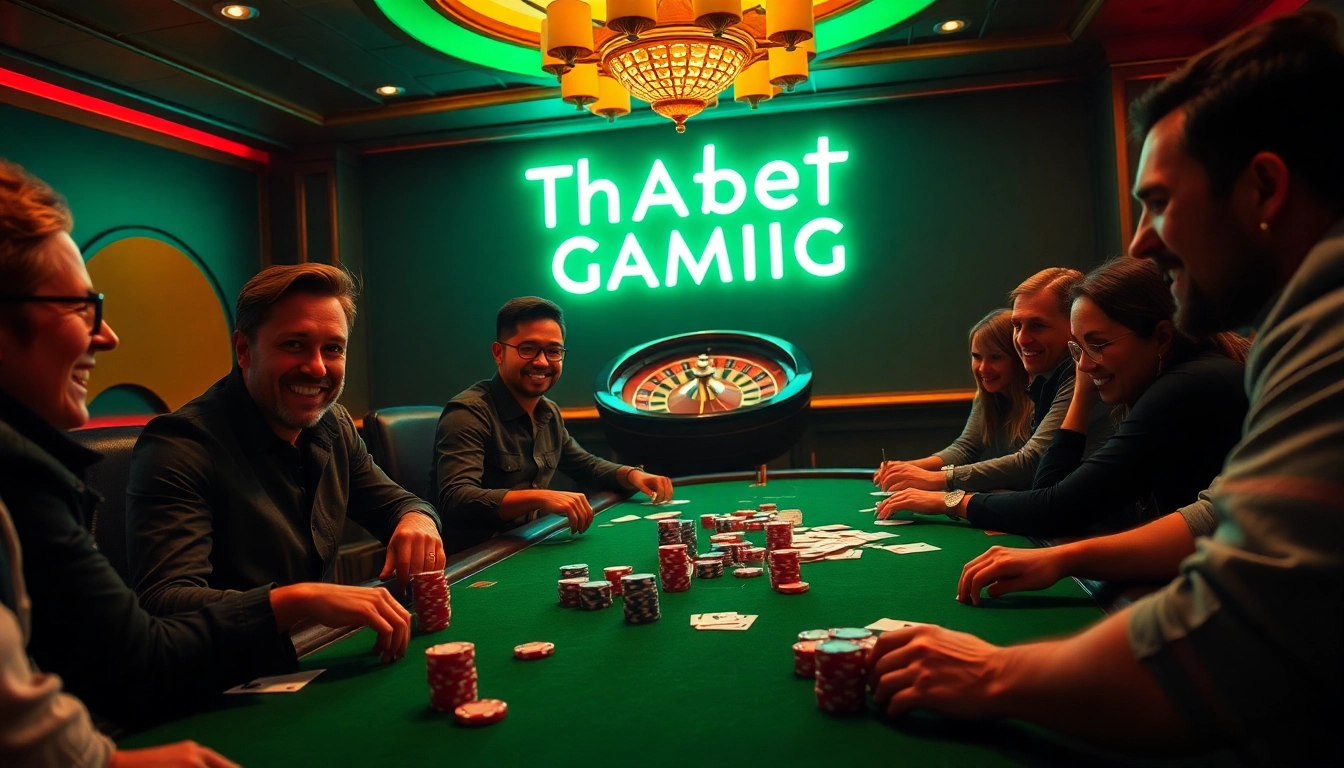 Players experiencing thrilling moments at Thabet College Gaming casino, featuring poker and roulette.