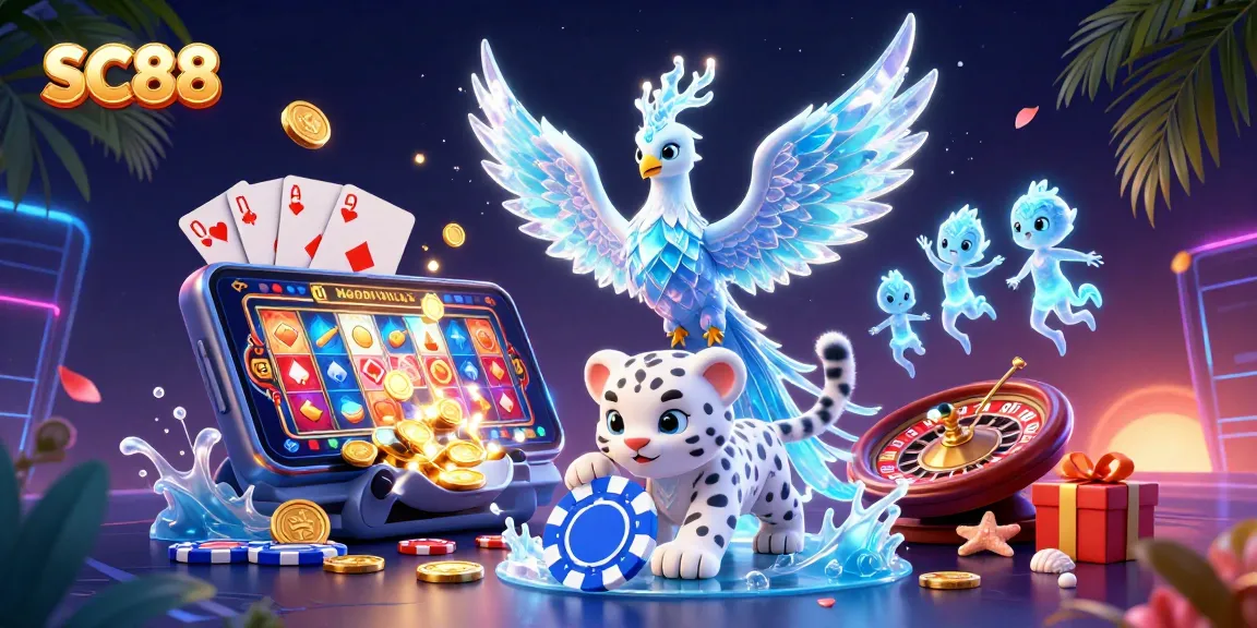 Experience thrilling gameplay with SC88's animated scene featuring a phoenix, leopard, and sparkling casino elements.