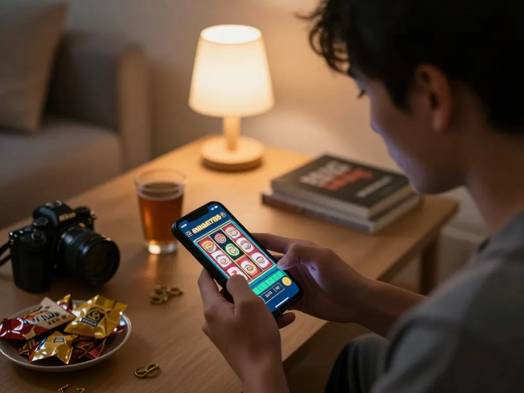 Momen menarik permainan online di aman788 dengan smartphone di pengaturan yang nyaman.