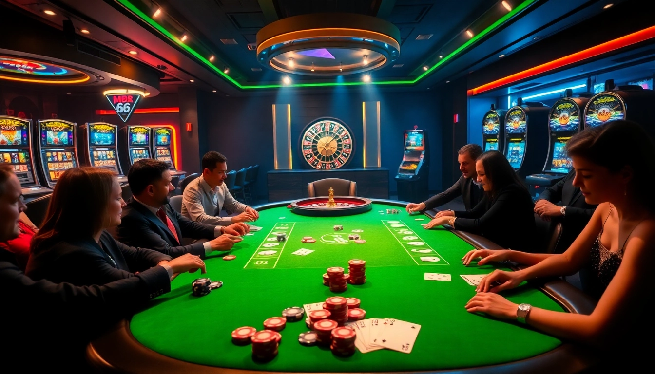 Players strategically engage in a thrilling game of poker at the lavish MB66 casino.