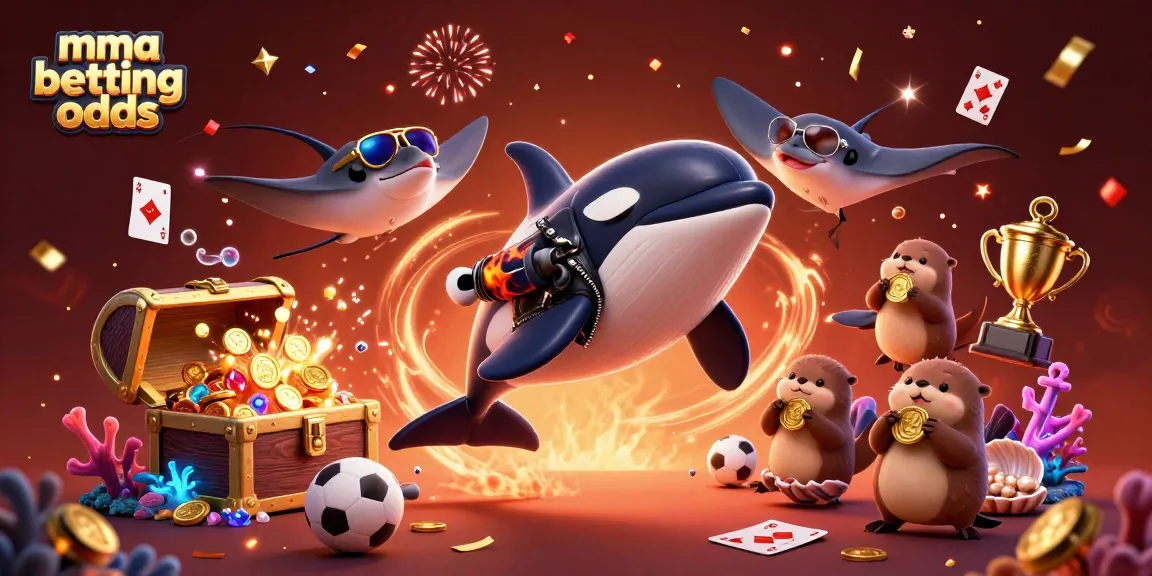Engaging illustration capturing mma betting odds with an orca, stingray, otters, and sports elements.