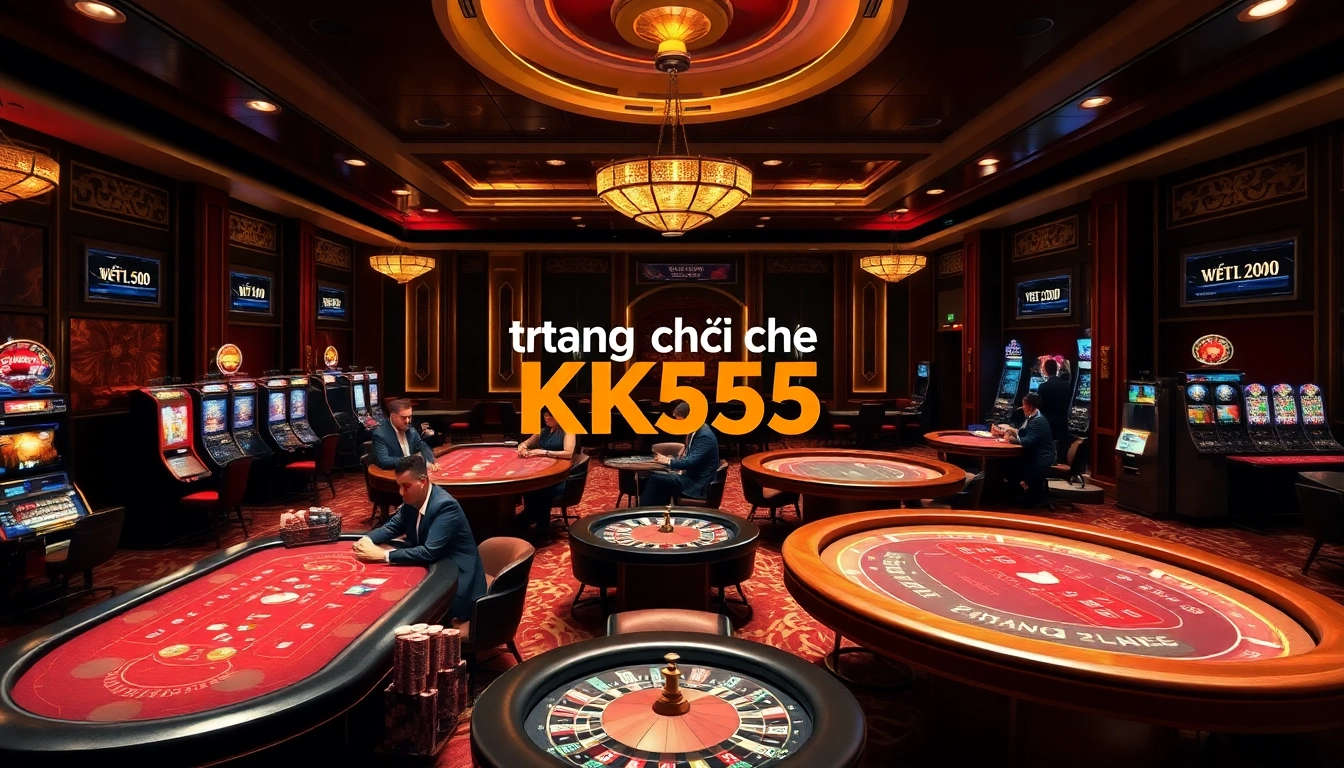 Engaging gamblers exploring various games on the trang chủ KK55 platform in a vibrant casino atmosphere.