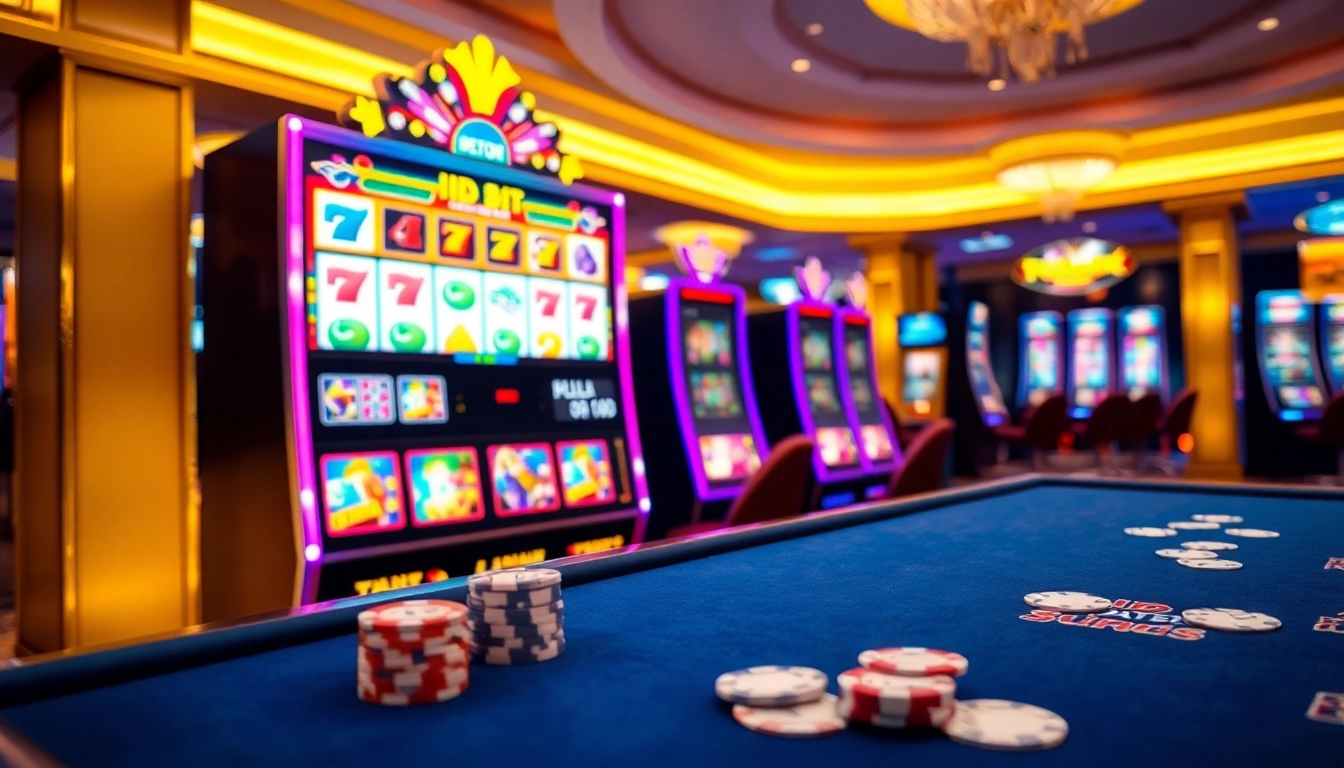 Experience the thrill of gambling with idn slot gameplay amidst a luxurious casino atmosphere.