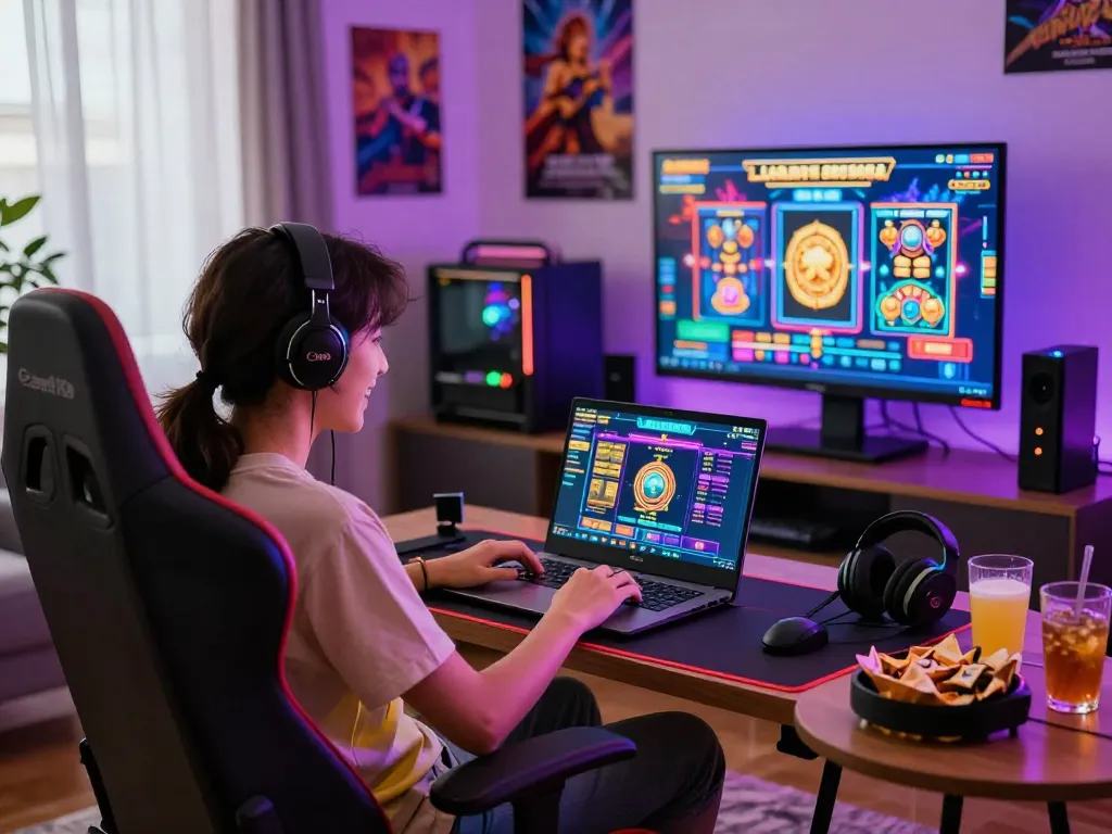 Pemain menikmati laoban188 slot gacor terpercaya di laptop dalam pengaturan gaming yang nyaman.