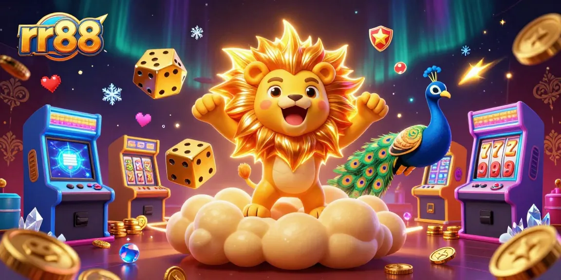 Engage with rr88's thrilling 3D cartoon casino scene filled with golden dice and vibrant game elements.