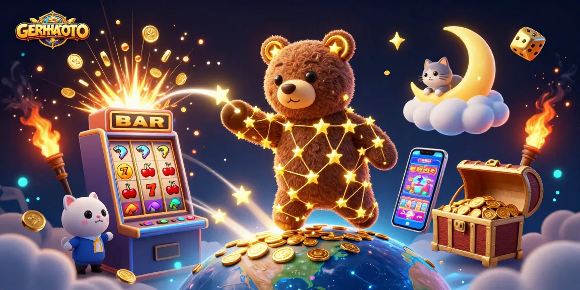 Mengumpulkan koin melalui GERHANATOTO dengan simbol slot berwarna-warni menciptakan suasana menang yang meriah.