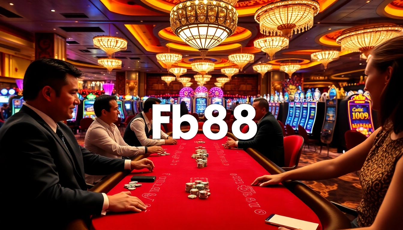 Players enjoying a thrilling game at FB68 casino tables filled with excitement and vibrant colors.