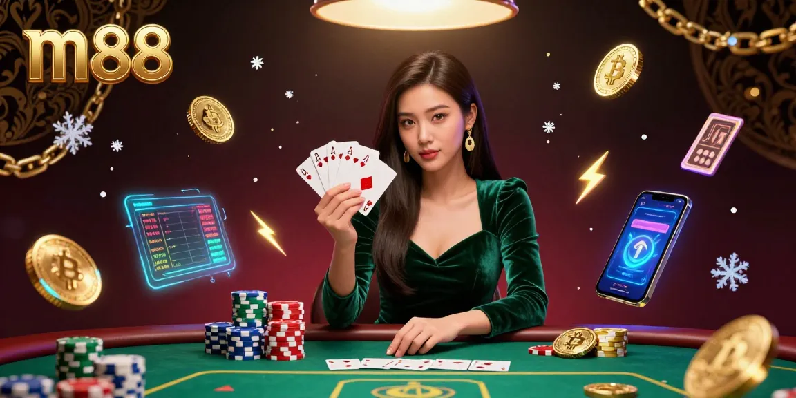 Terlibat dengan suasana poker m88 yang mendebarkan, menampilkan pemain yang fokus di meja, dengan elemen crypto yang ditampilkan.