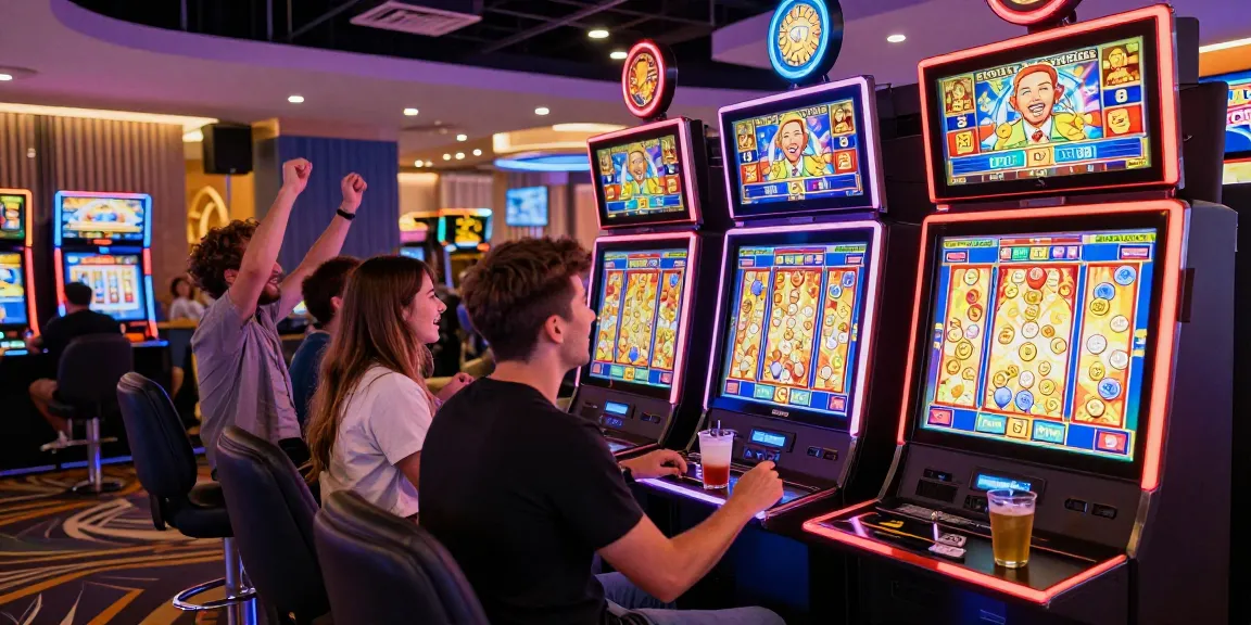 Exciting slot gaming experience with vibrant machines and joyful players