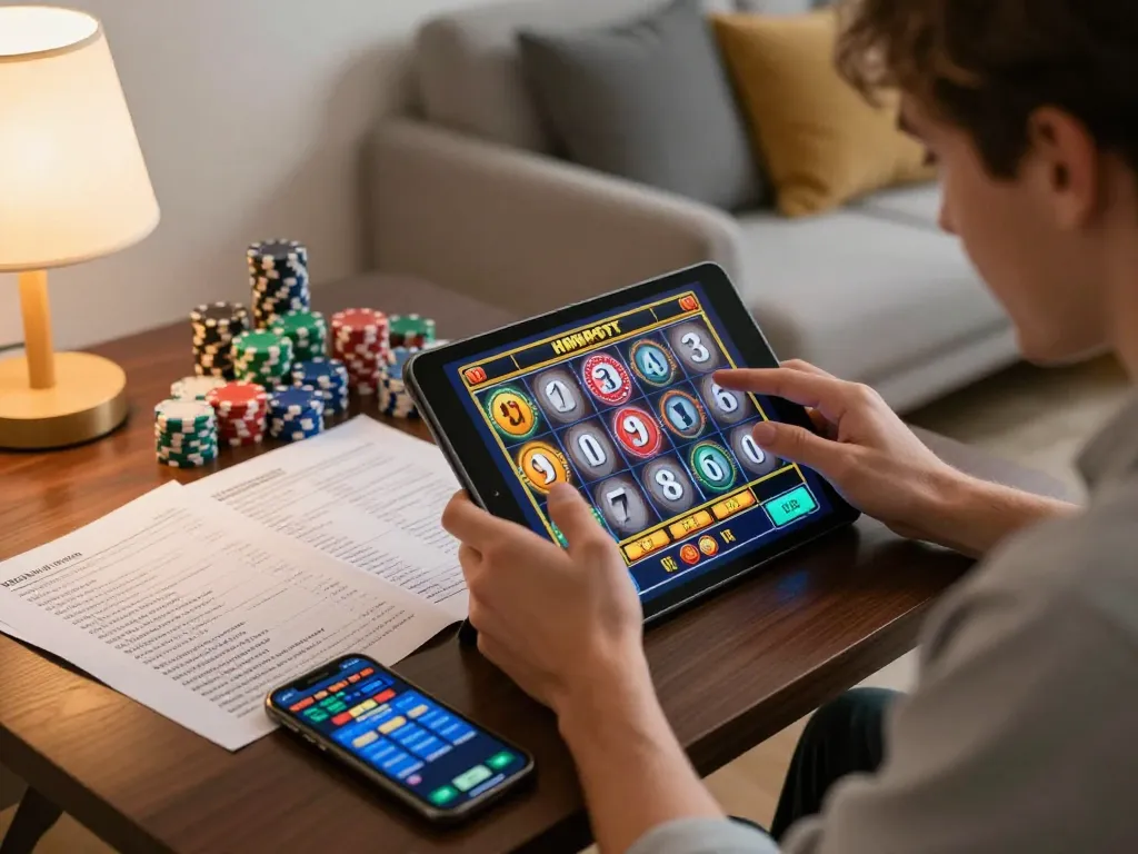 NAGA2000 player engaging with online slot game at home, showcasing excitement and strategic gameplay