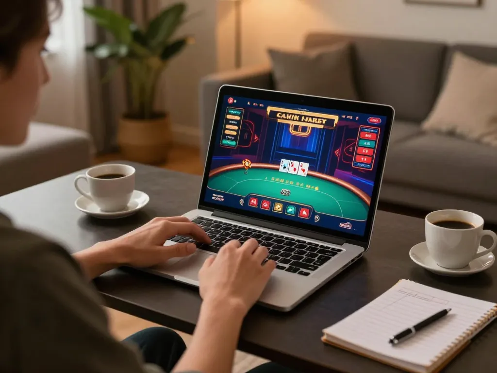 KONG88 player enjoying an online poker game while managing bankroll and strategy notes.