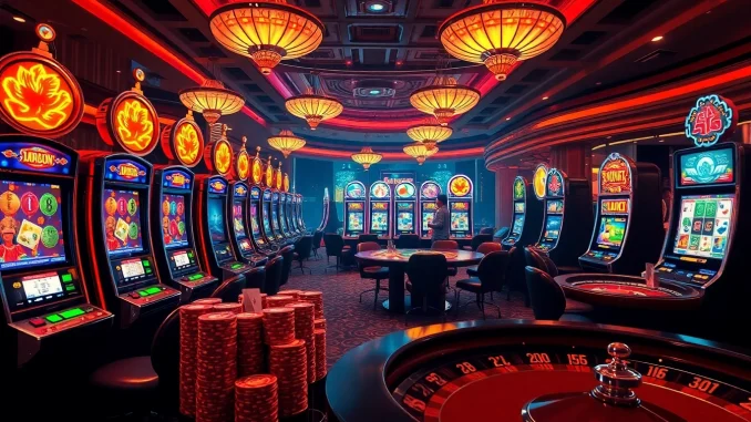 Engaging players at slot mahjong machines in a luxurious casino atmosphere.