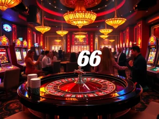 Excited players gaming on a roulette table at PG 66 casino with vibrant colors and luxurious ambiance.