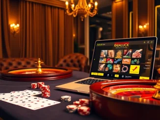 Rajaluck offers an exciting online gambling experience featuring poker chips and casino tables.