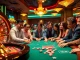 Engaged players at a vibrant NEU88 casino scene featuring roulette and poker games.